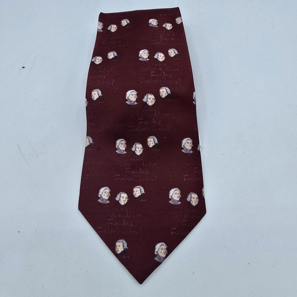 Vintage Mens Necktie With Founding Fathers Faces On It, Red And White, 56x4 In - Picture 2 of 6